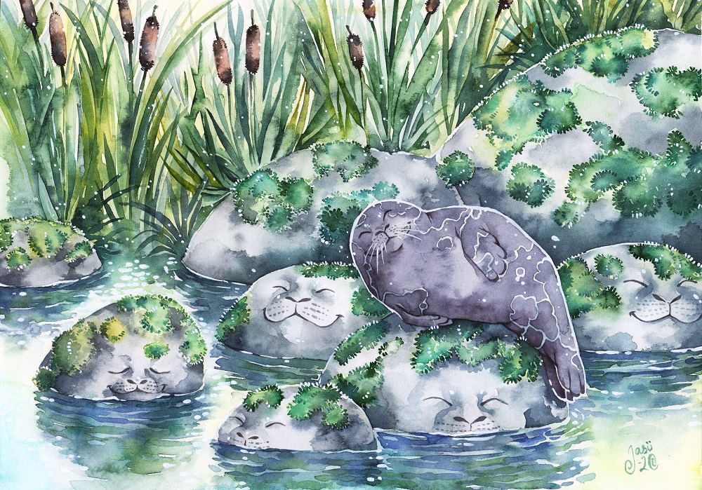 Original Painting - Happy Seal with Friends
